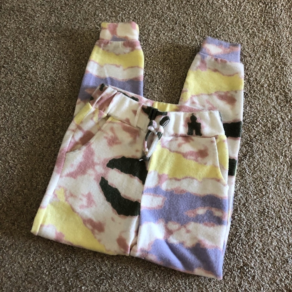 Poof Girl multicolor fleece joggers in size 4